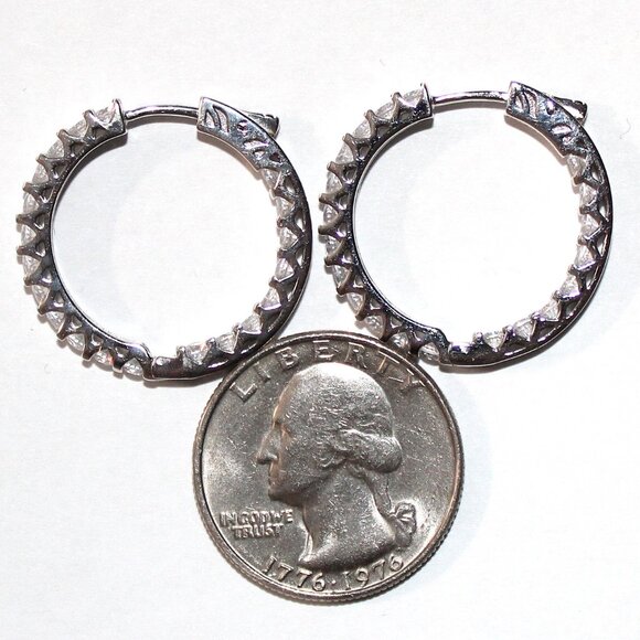 Sterling Silver Cubic Zirconia Hoop Earrings - Picture 3 of 8